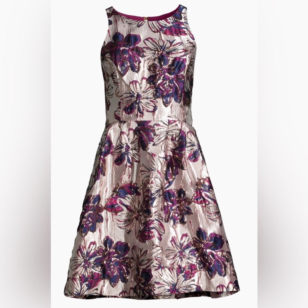Lilly Pulitzer $268 Jollian Metallic Floral Jacquard Fit & Flare Dress Sz 14 NWT